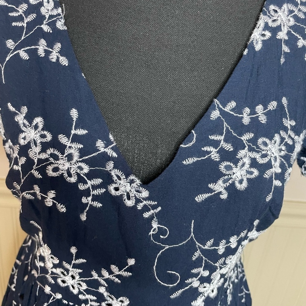 Elegant Navy Blue Floral Mini Dress 100% cotton - Picture 5 of 14